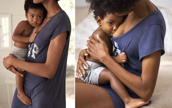 Una modelo hace una pausa para amamantar a su bebé y el momento se vuelve una publicidad exitosa